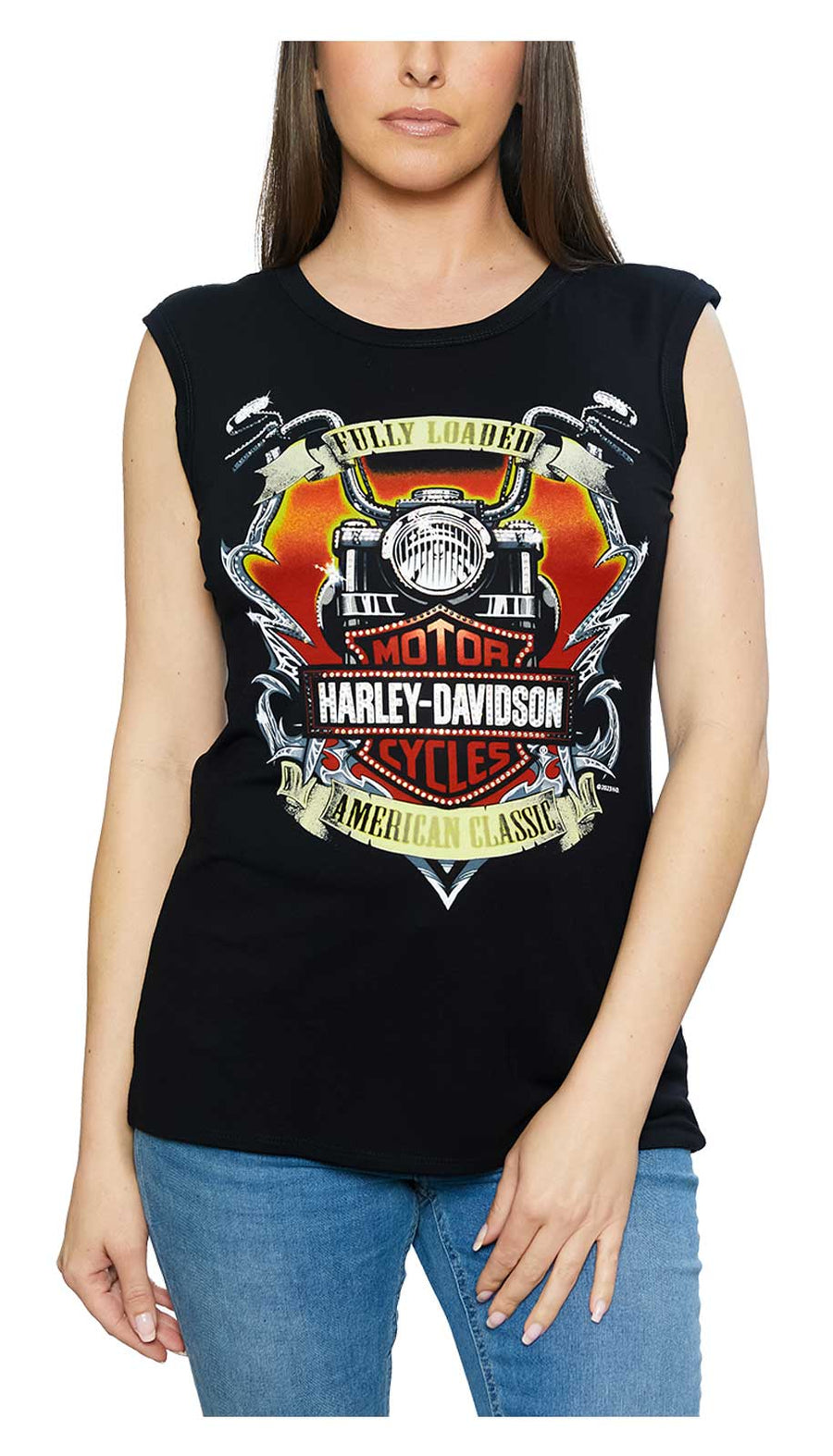 Harley-Davidson® Women's Road Warrior Embellished Crewneck Sleeveless Tee, Black