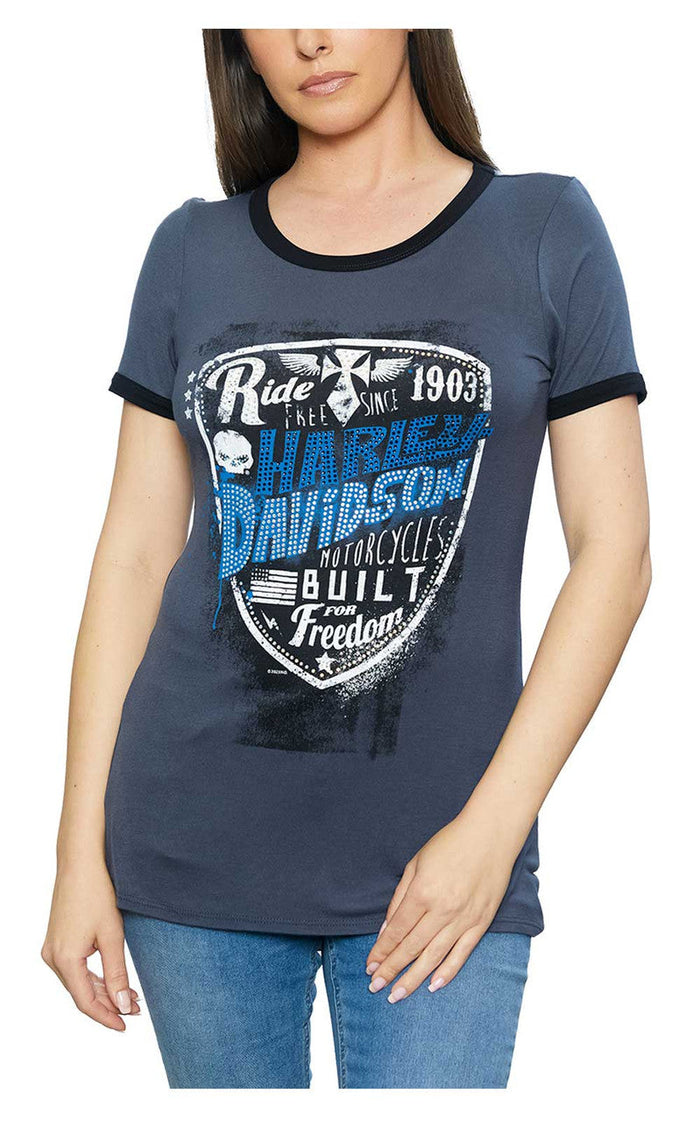 Harley-Davidson Women's Freedom Ride Embellished Short Sleeve Tee - Dark Gray