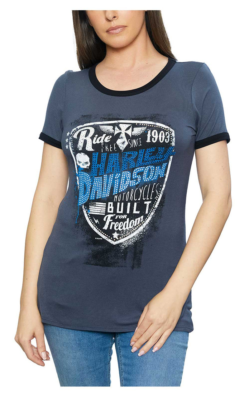 Harley-Davidson Women's Freedom Ride Embellished Short Sleeve Tee - Dark Gray