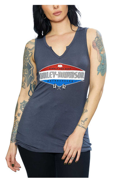 Harley-Davidson® Women's Race Ready Notched V-Neck Fullback Sleeveless Tank Top