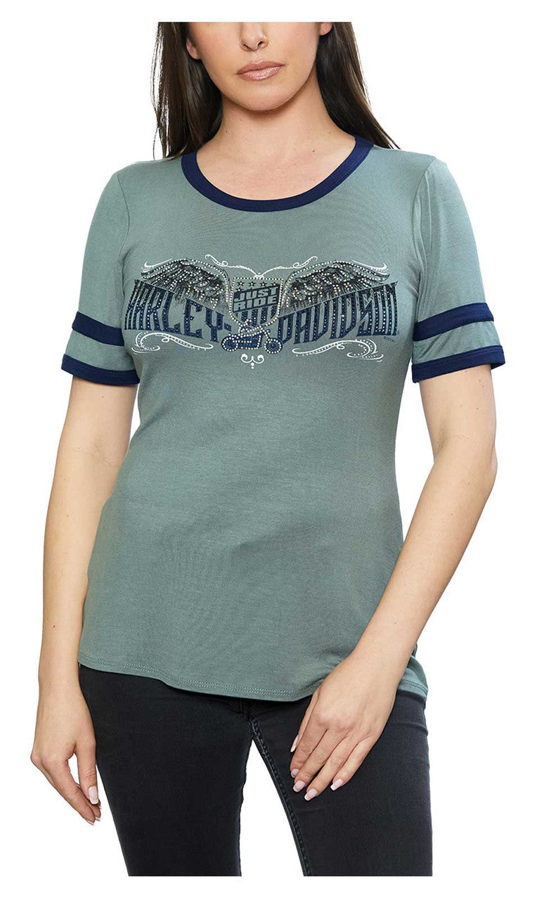 Harley-Davidson® Women's Embellished Eagle Crew-Neck Short Sleeve Tee - Gray