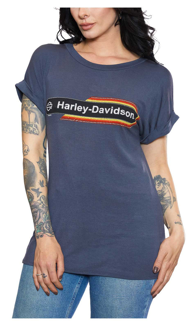 Harley-Davidson® Women's Nightster Fold-Up Short Sleeve Crew-Neck Tee - Gray