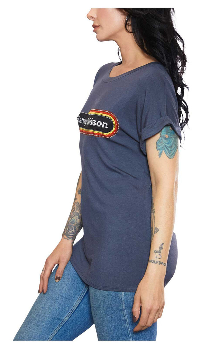 Harley-Davidson® Women's Nightster Fold-Up Short Sleeve Crew-Neck Tee - Gray