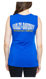 Harley-Davidson® Women's Ride With Me Sleeveless Lace-up V-Neck Tank Top - Blue