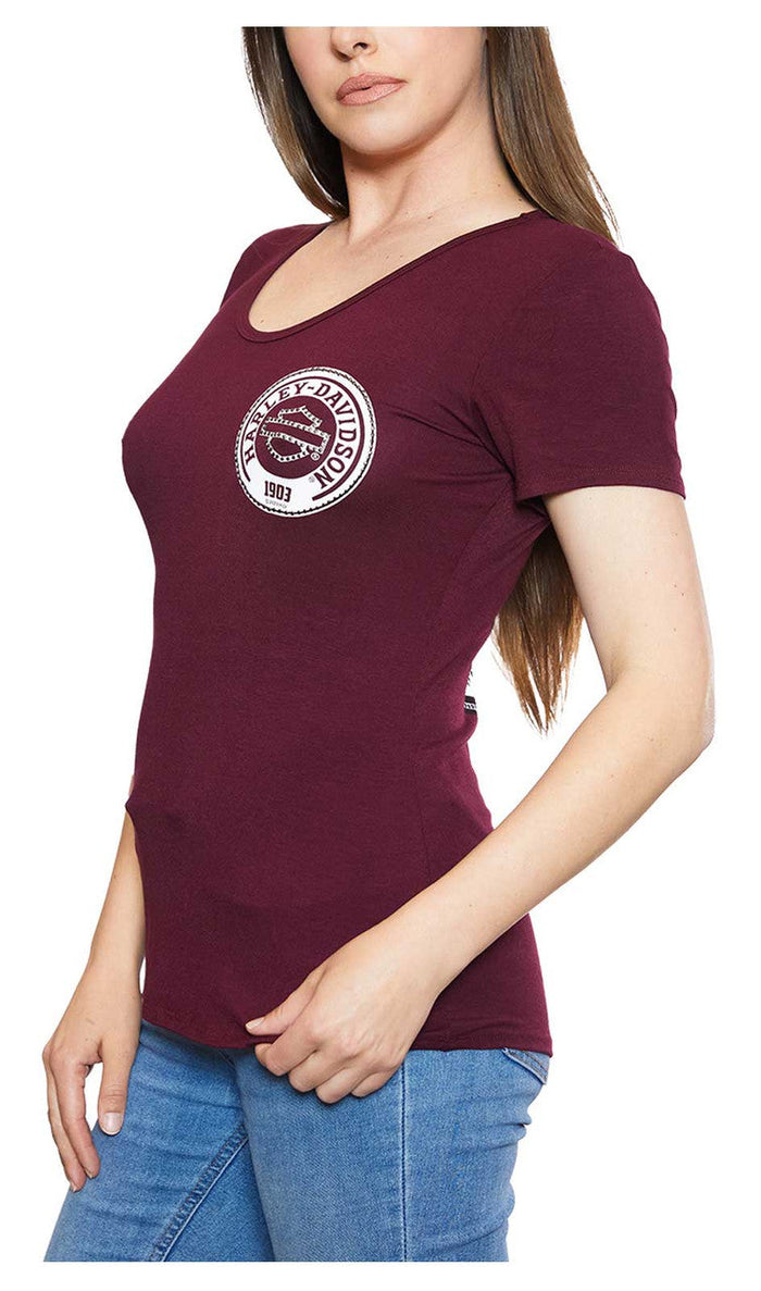 Harley-Davidson® Women's #1 RWB Embellished Scoop Neck Short Sleeve Tee - Maroon