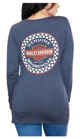 Harley-Davidson® Women's Winner Circle Long Sleeve Laced V-Neck Shirt - Gray