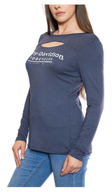 Harley-Davidson Women's Embellished H-D Long Sleeve Cut-Out Shirt - Gray
