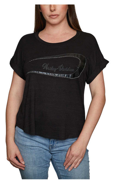 Harley-Davidson® Women's Embellished Strider Scoop Neck Short Sleeve Tee, Black
