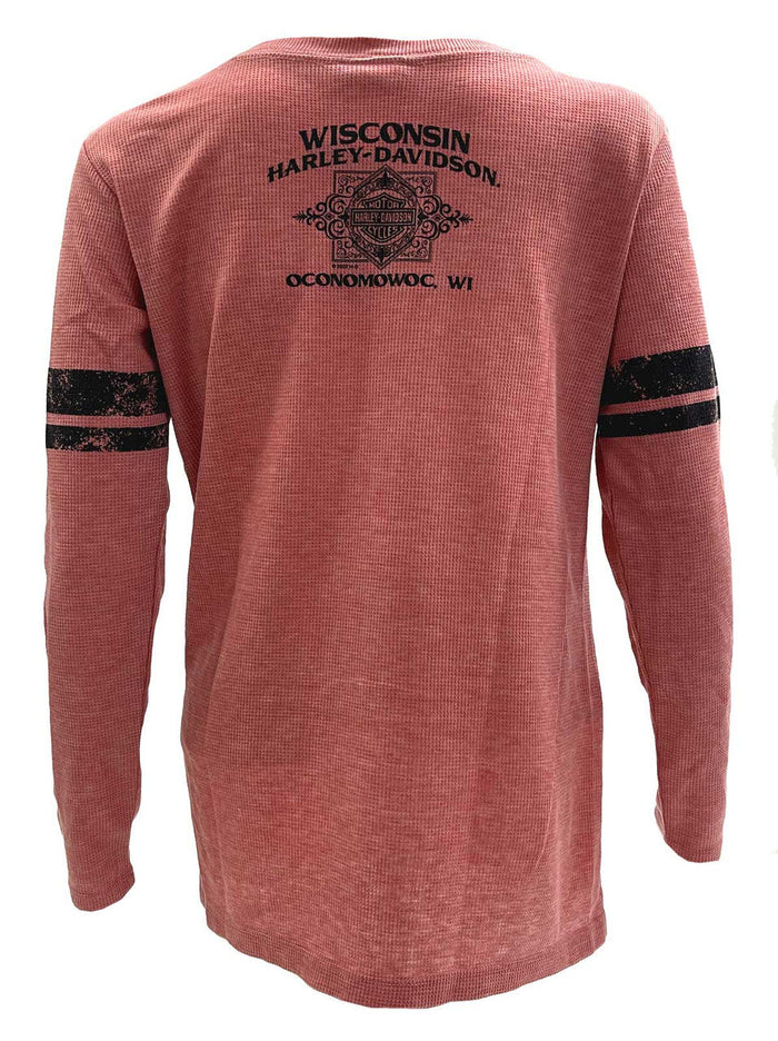 Harley-Davidson Women's Ceramic Long Sleeve Waffle Knit Henley - Terracotta