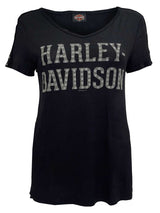 Harley-Davidson Women's Fasten Grommet Sleeve Accents V-Neck Top - Black