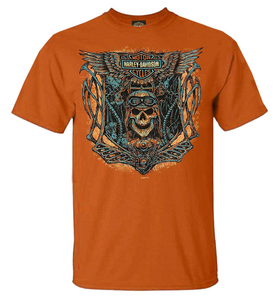 Harley-Davidson® Men's Skull Parts Winged Bar & Shield Cotton Tee Shirt, Orange